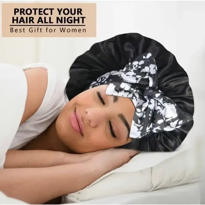 Printed Satin Sleeping Bonnet for Women