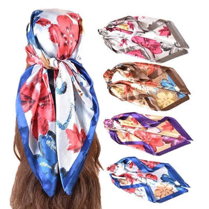 ROHAJSHOP 4 Pack Large Square Hair Scarf Silk Bandana for Women