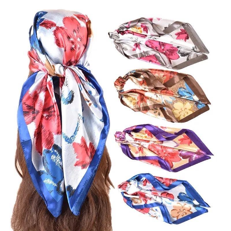 ROHAJSHOP 4 Pack Large Square Hair Scarf Silk Bandana for Women