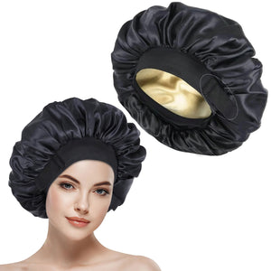 ROHAJSHOP Unisex Double Layered Satin Hair Bonnet for Sleep with Elastic Adjustable Strap, Protects Hairstyles & Moisture, Prevents Pillow Stains, Hand Washable