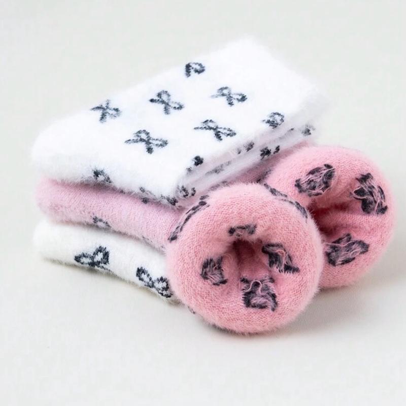 5 Pairs Women's Thick Warm Fuzzy Socks With Bow Design