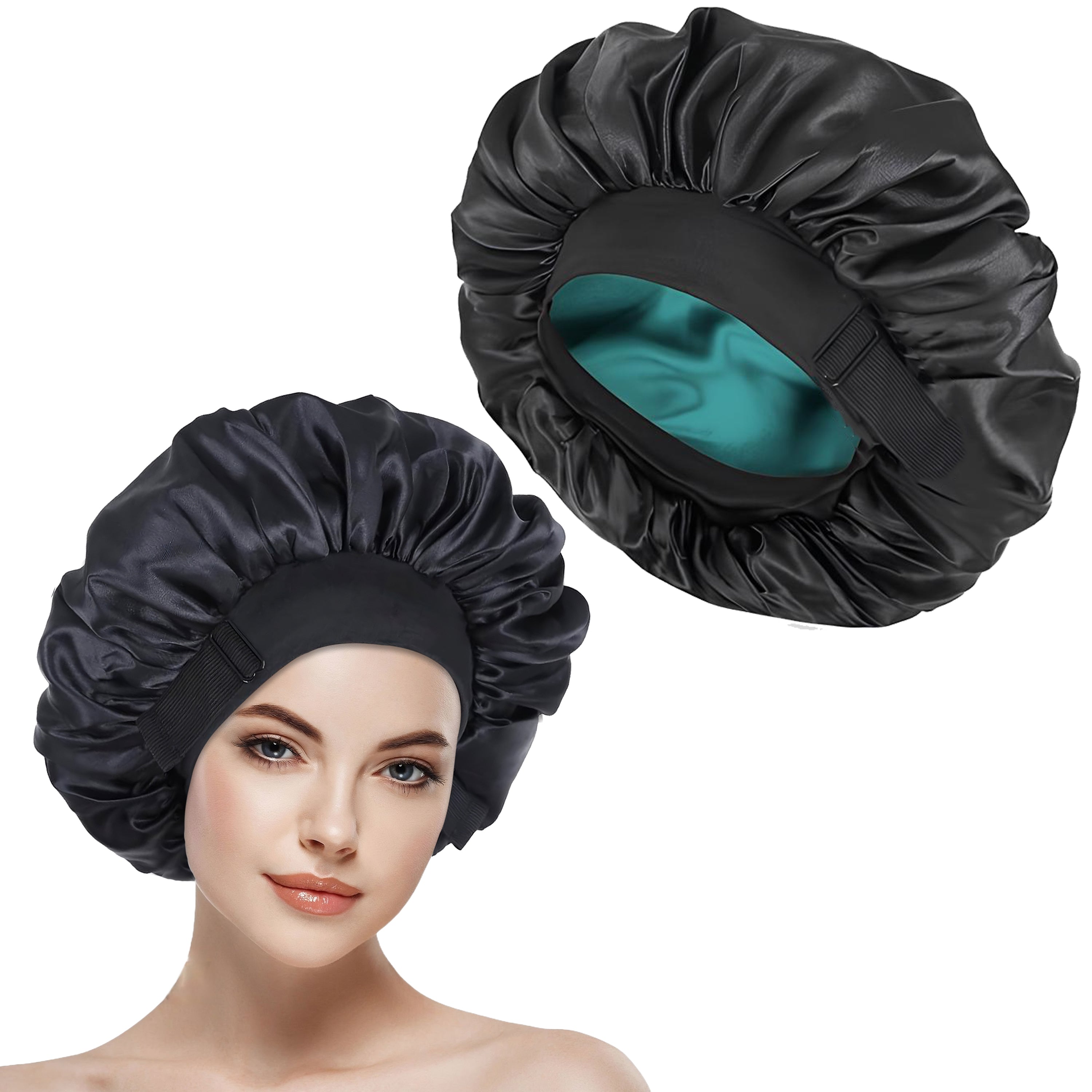 ROHAJSHOP Unisex Double Layered Satin Hair Bonnet for Sleep with Elastic Adjustable Strap, Protects Hairstyles & Moisture, Prevents Pillow Stains, Hand Washable