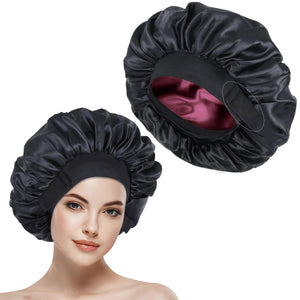 ROHAJSHOP Unisex Double Layered Satin Hair Bonnet for Sleep with Elastic Adjustable Strap, Protects Hairstyles & Moisture, Prevents Pillow Stains, Hand Washable