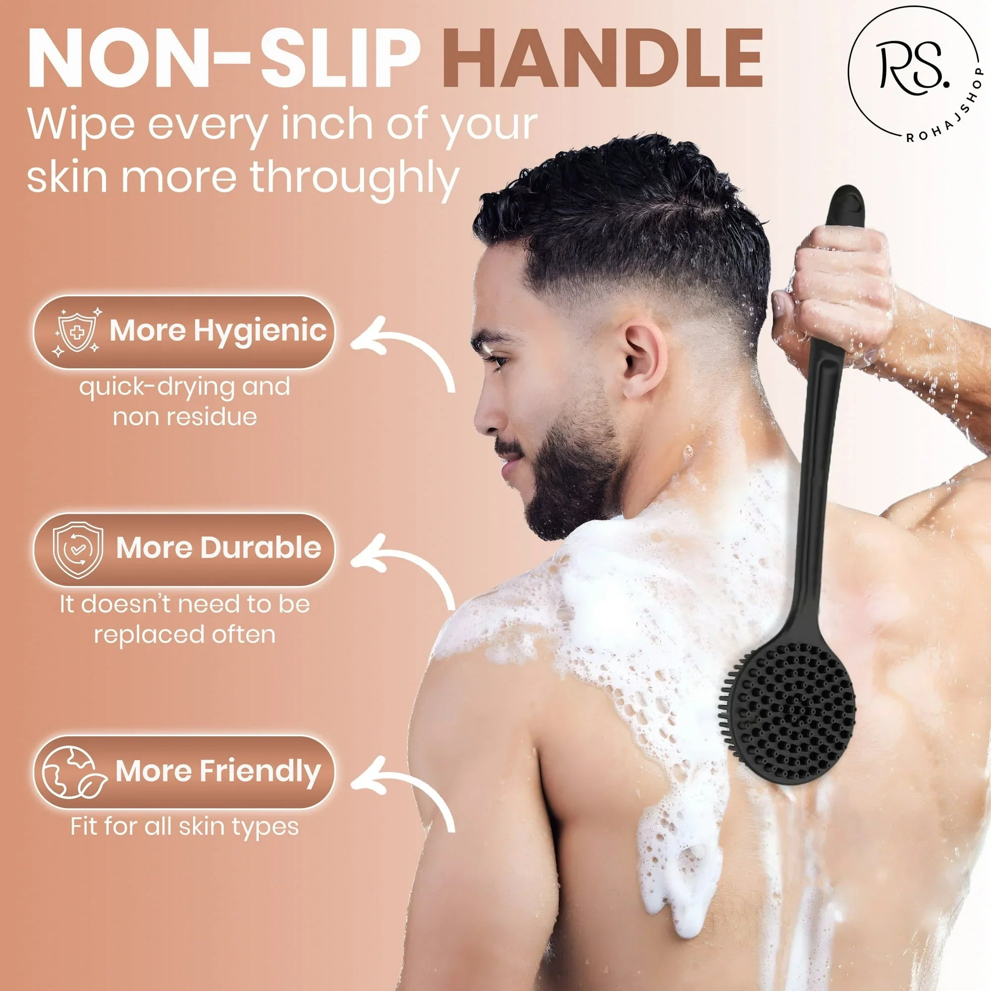 ROHAJSHOP Silicone Body Scrubber Exfoliating Bath Brush 4 Piece Set