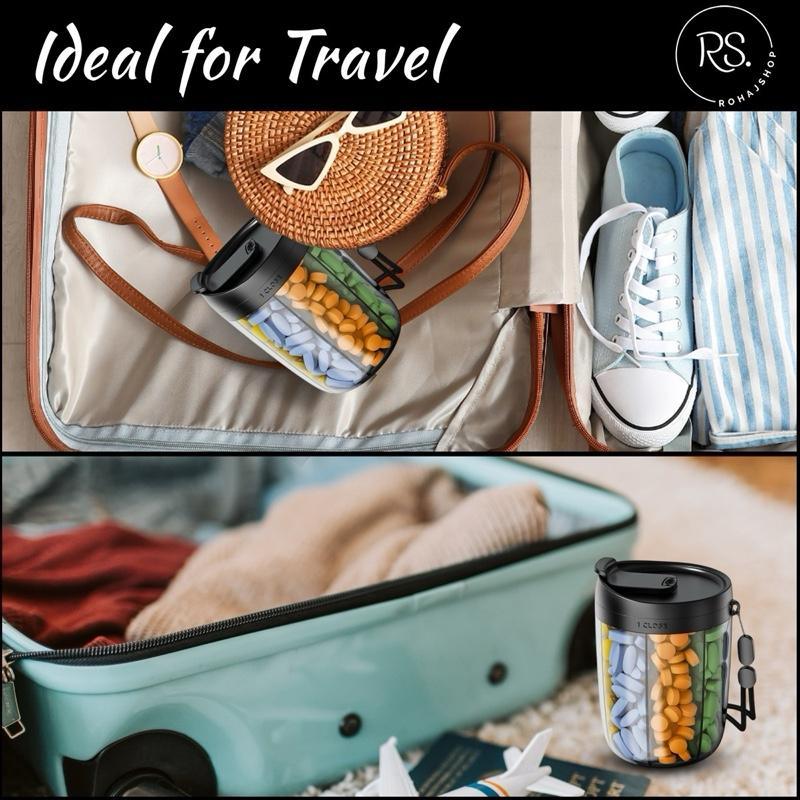 Large Black Pill Dispenser 6 Compartments Portable Anti Mix BPA Free Travel Organizer