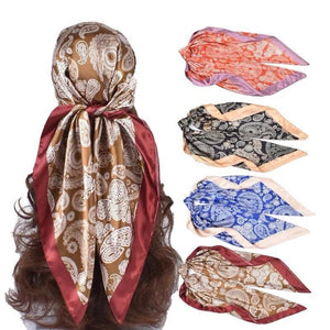 ROHAJSHOP 4 Pack Large Square Hair Scarf Silk Bandana for Women
