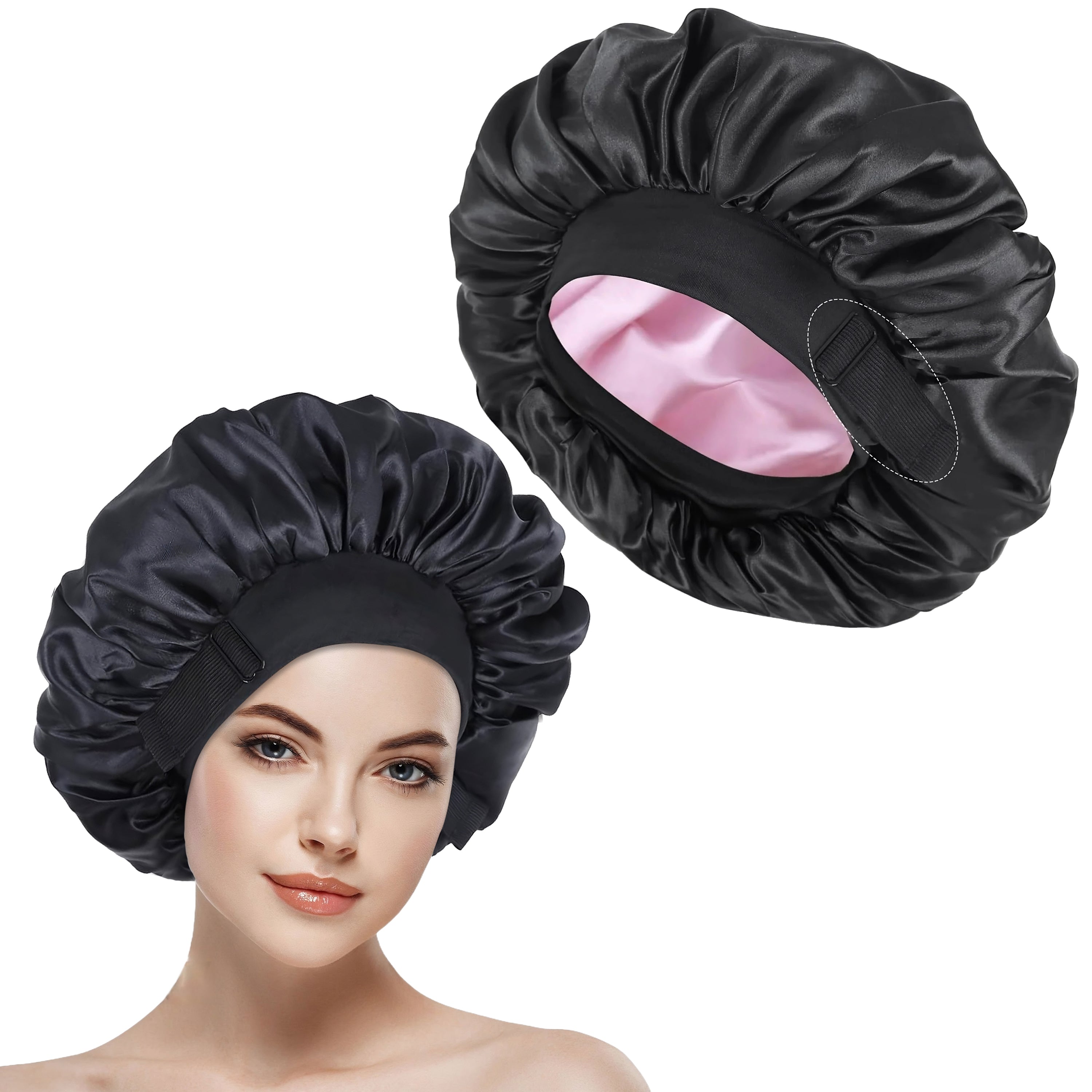 ROHAJSHOP Unisex Double Layered Satin Hair Bonnet for Sleep with Elastic Adjustable Strap, Protects Hairstyles & Moisture, Prevents Pillow Stains, Hand Washable