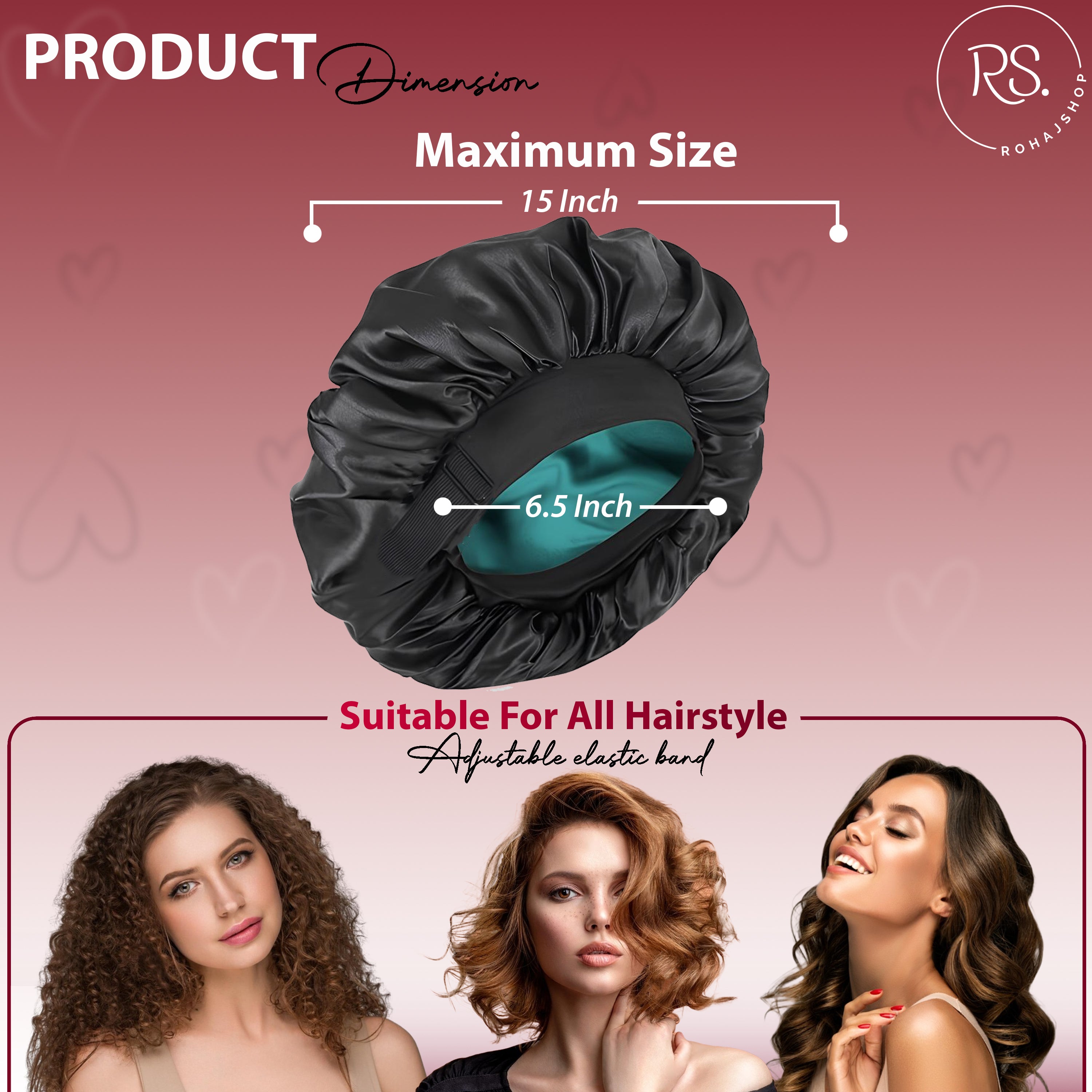 ROHAJSHOP Unisex Double Layered Satin Hair Bonnet for Sleep with Elastic Adjustable Strap, Protects Hairstyles & Moisture, Prevents Pillow Stains, Hand Washable