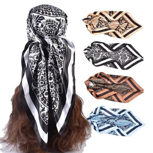 ROHAJSHOP 4 Pack Large Square Hair Scarf Silk Bandana for Women