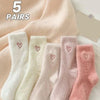 5 Pairs Heart Embroidery Socks, Cute & Warm Fluffy Thick Socks