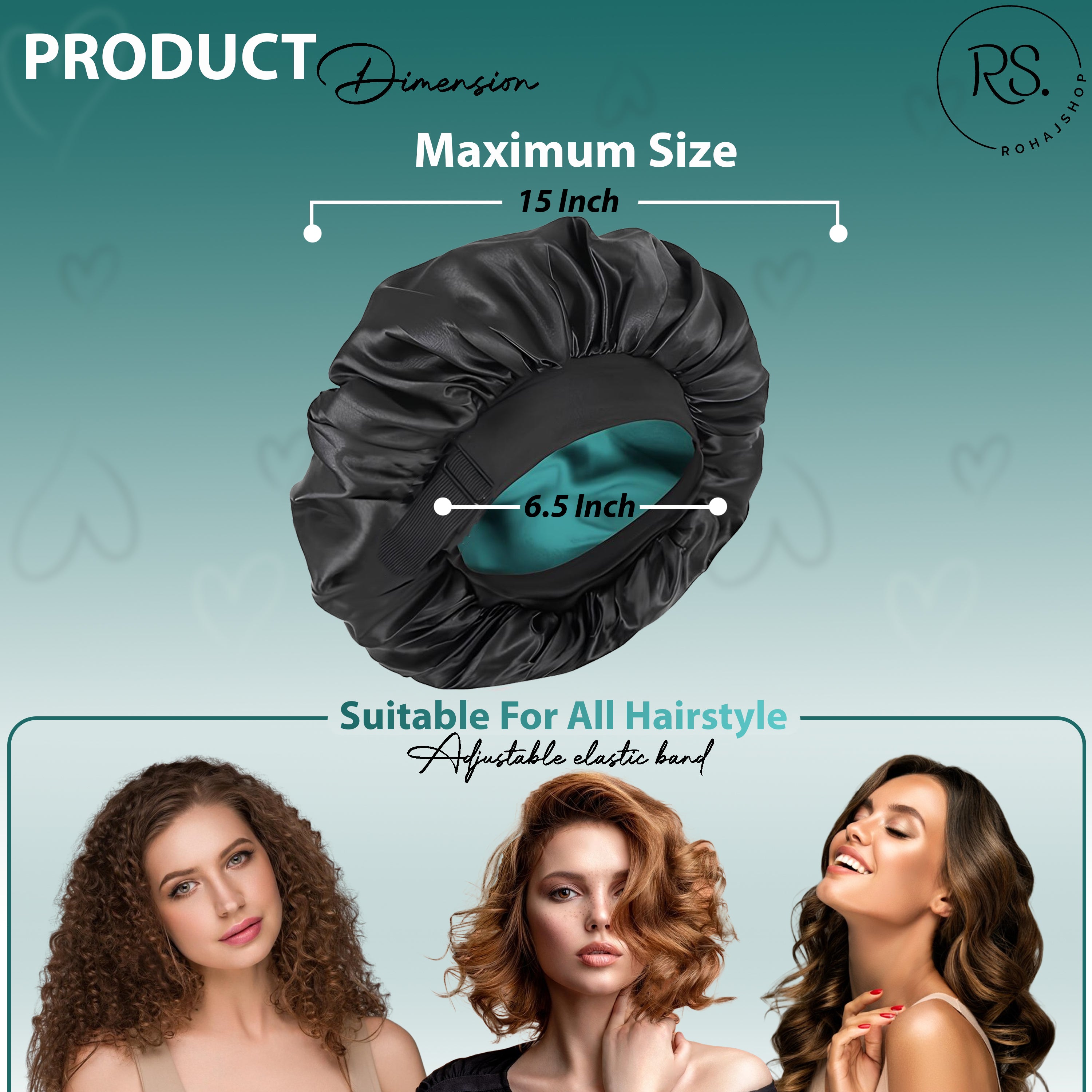 ROHAJSHOP Unisex Double Layered Satin Hair Bonnet for Sleep with Elastic Adjustable Strap, Protects Hairstyles & Moisture, Prevents Pillow Stains, Hand Washable