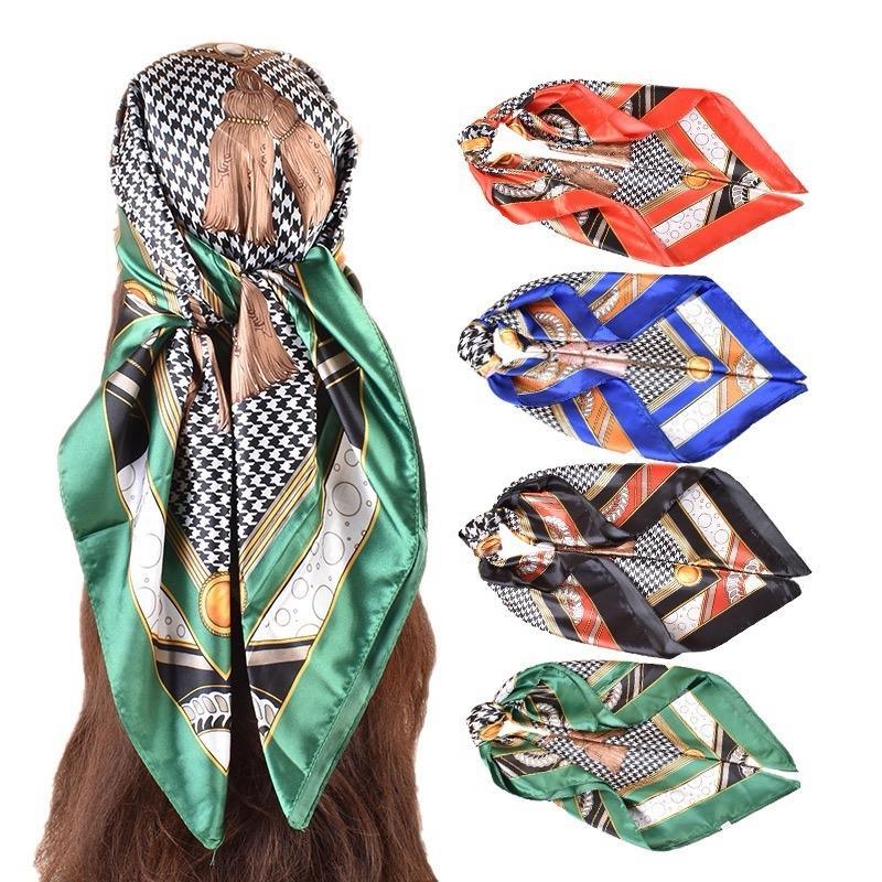 ROHAJSHOP 4 Pack Large Square Hair Scarf Silk Bandana for Women