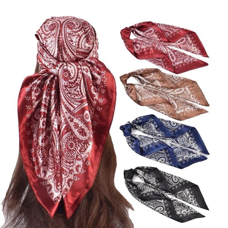 ROHAJSHOP 4 Pack Large Square Hair Scarf Silk Bandana for Women