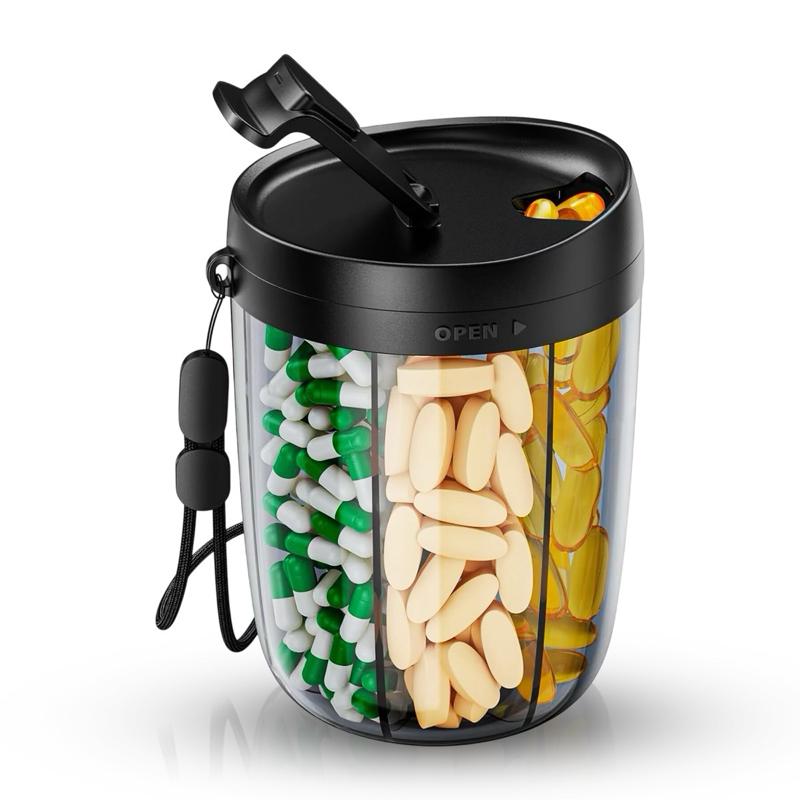 Portable Pill Organizer, 7 Large Compartments