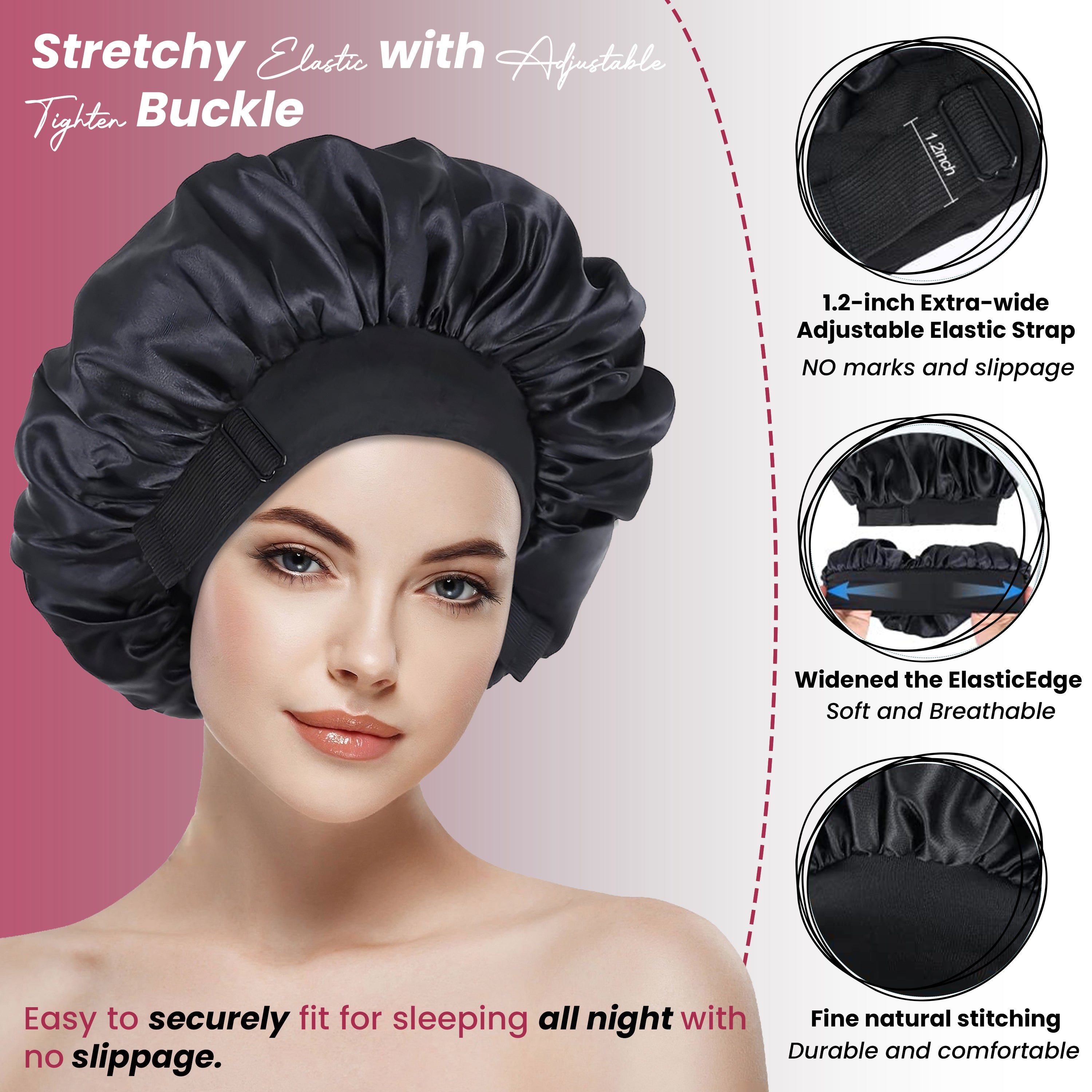 ROHAJSHOP Unisex Double Layered Satin Hair Bonnet for Sleep with Elastic Adjustable Strap, Protects Hairstyles & Moisture, Prevents Pillow Stains, Hand Washable