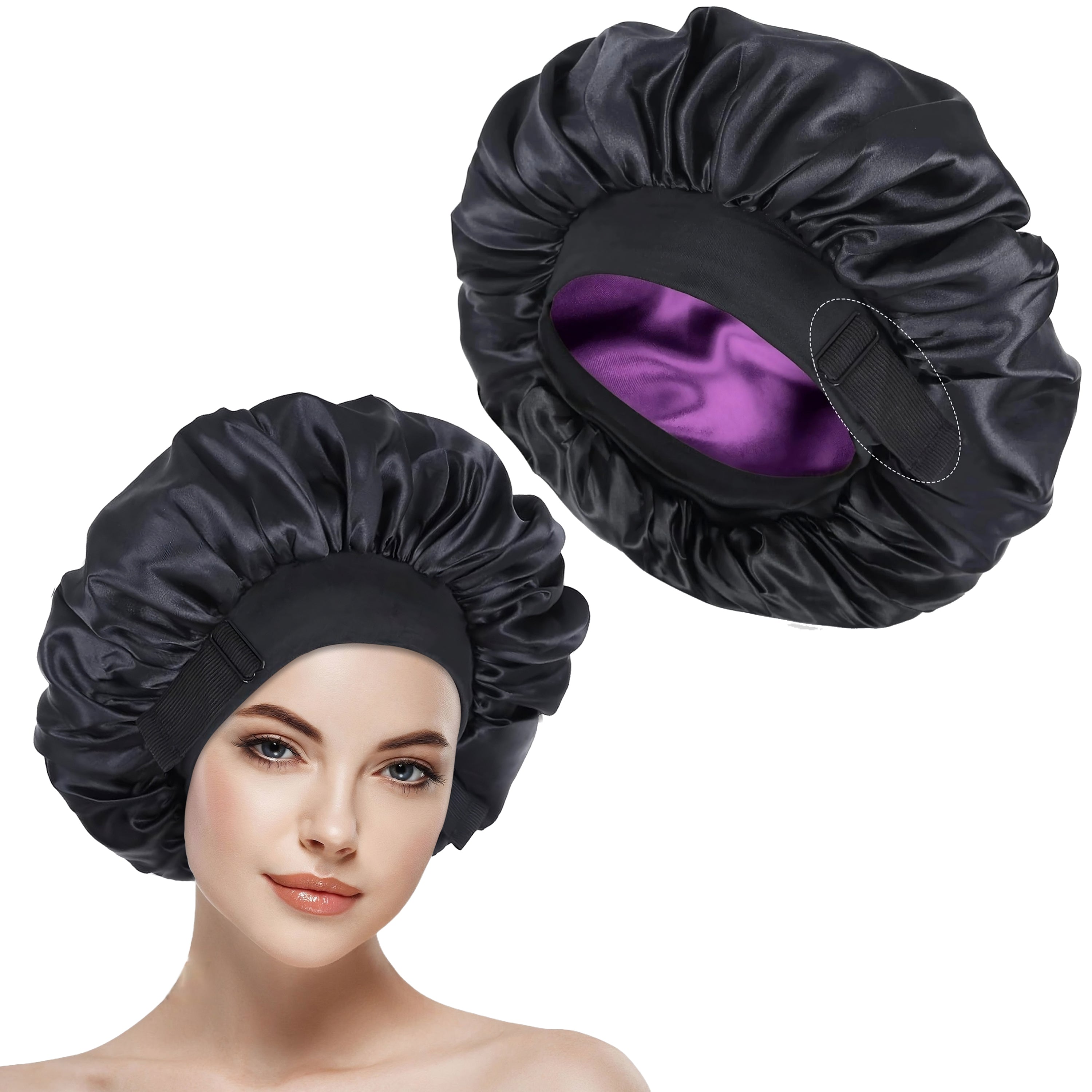 ROHAJSHOP Unisex Double Layered Satin Hair Bonnet for Sleep with Elastic Adjustable Strap, Protects Hairstyles & Moisture, Prevents Pillow Stains, Hand Washable