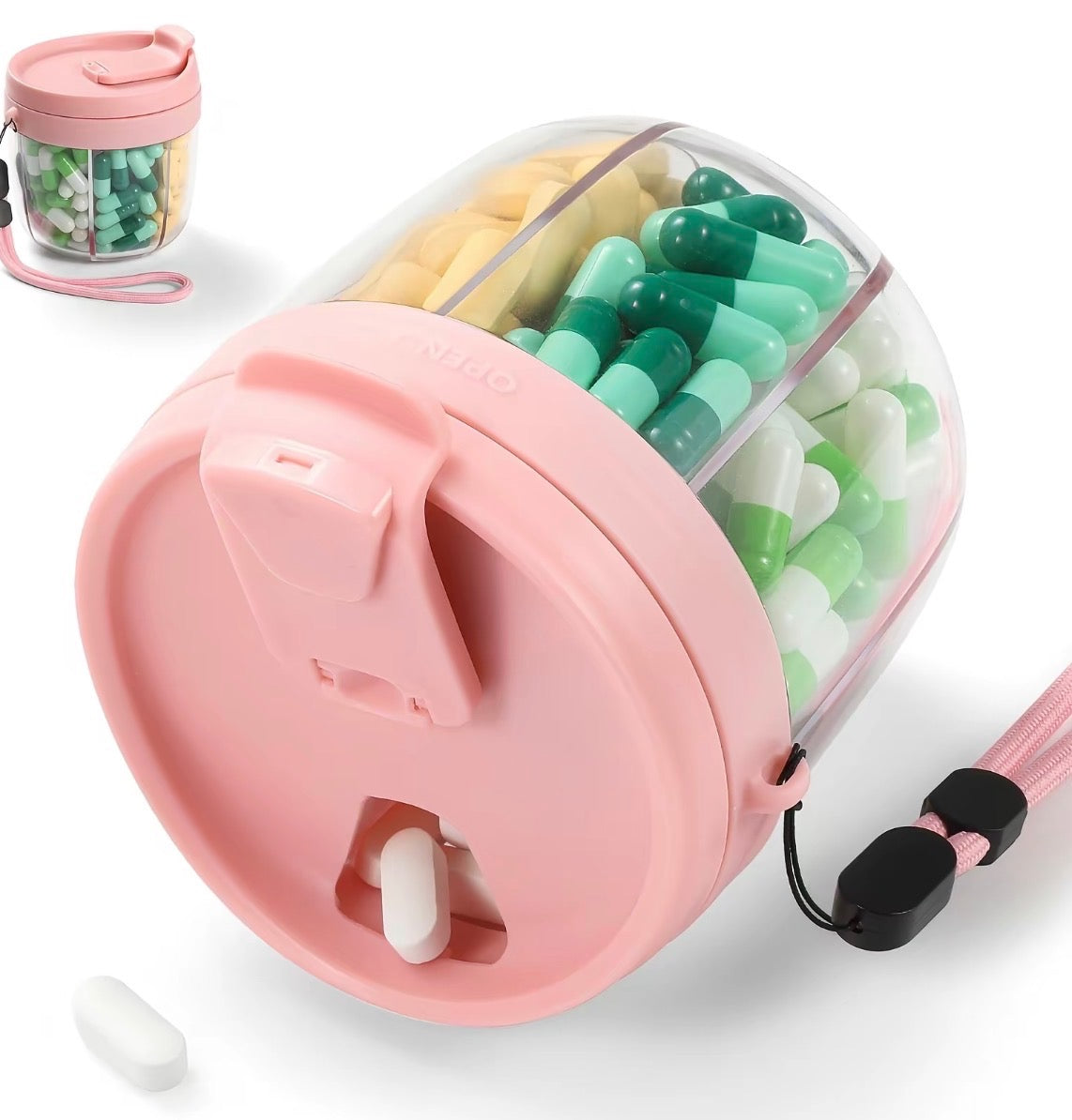 Portable Pill Organizer, 7 Large Compartments