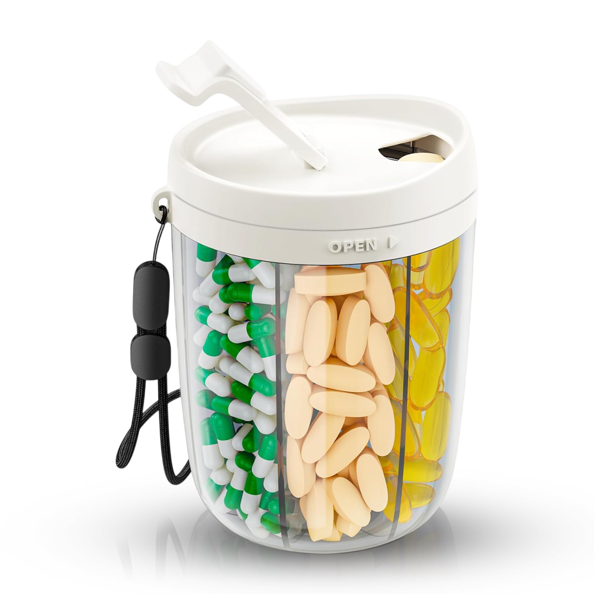 Large Black Pill Dispenser 6 Compartments Portable Anti Mix BPA Free Travel Organizer