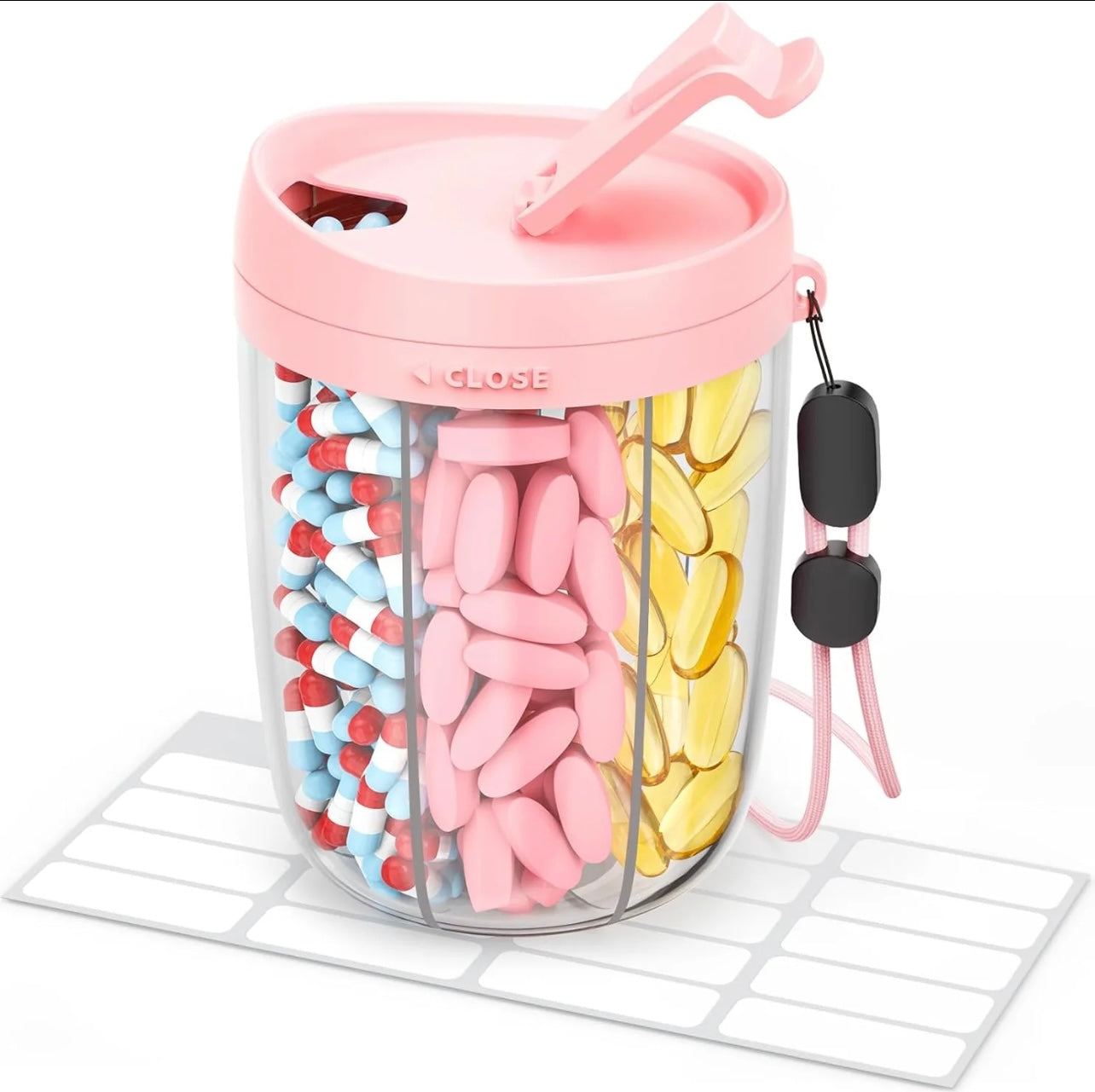 Large Black Pill Dispenser 6 Compartments Portable Anti Mix BPA Free Travel Organizer