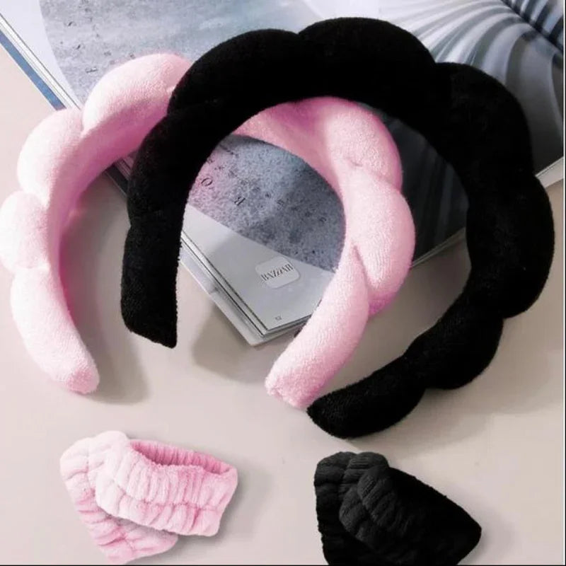 2 Pack Puffy Makeup Headbands with Wristbands Set