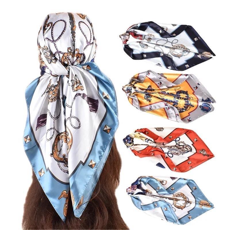 ROHAJSHOP 4 Pack Large Square Hair Scarf Silk Bandana for Women