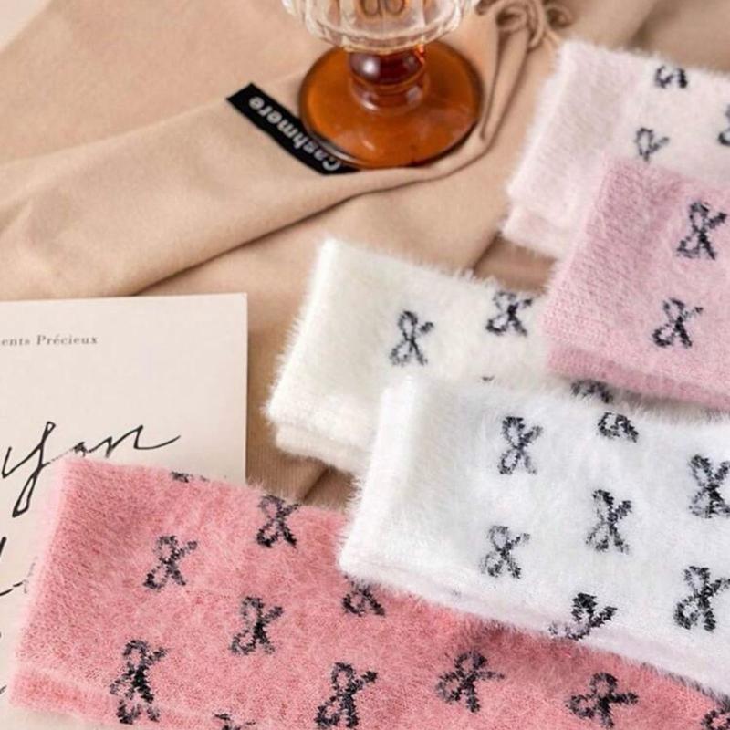 5 Pairs Women's Thick Warm Fuzzy Socks With Bow Design