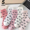 5 Pairs Women's Thick Warm Fuzzy Socks With Bow Design