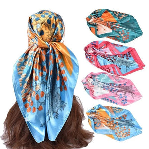 ROHAJSHOP 4 Pack Large Square Hair Scarf Silk Bandana for Women